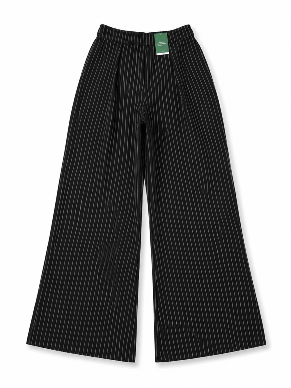 High Waisted Zipper Pocket Wide Leg Striped Work Pants Black